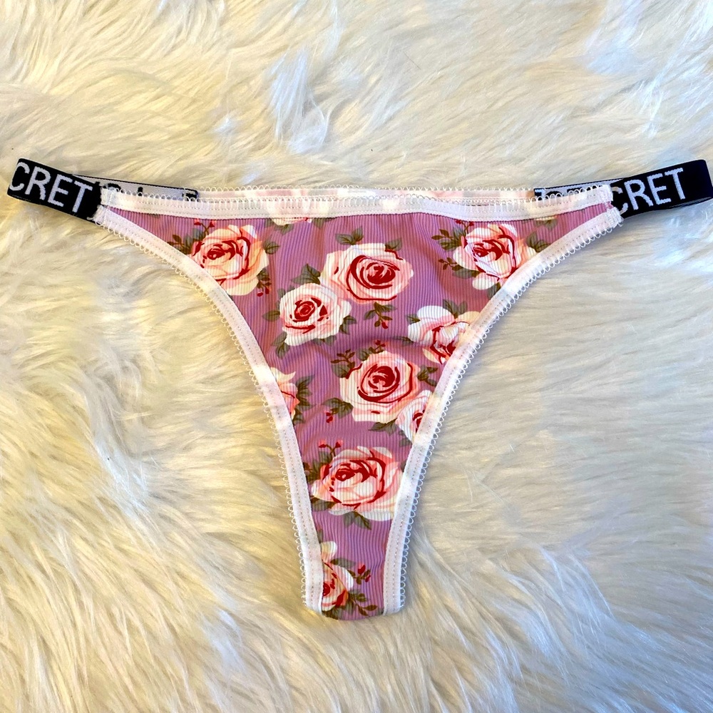 Love Secret Pink Rose Print Thong Panty Size L